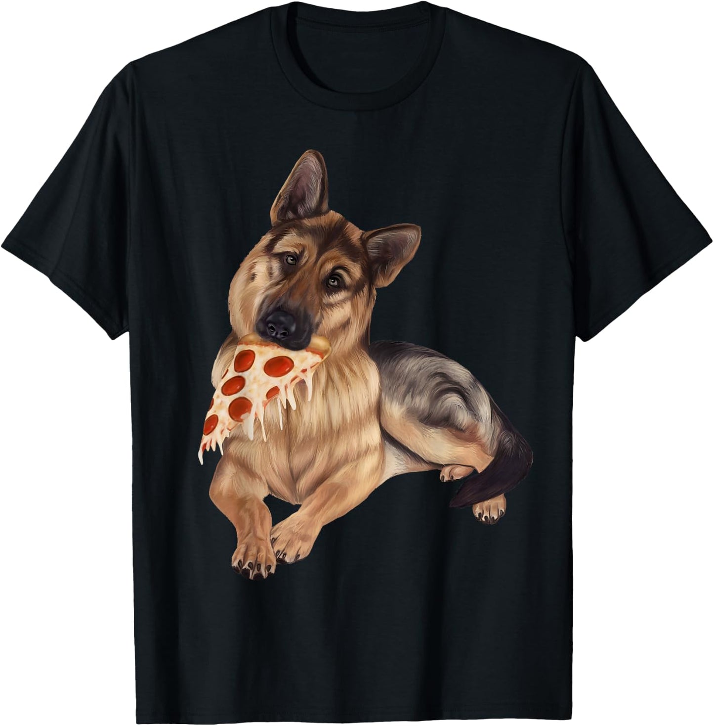 German Shepherd eating pizza - dog with a pizza slice shirt T-Shirt - T-Shirt | Black