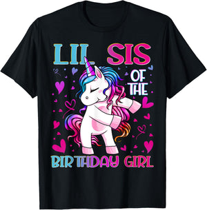 Lil Sis of the Birthday Girl Flossing Unicorn Little Sister T-Shirt - T-Shirt | Black
