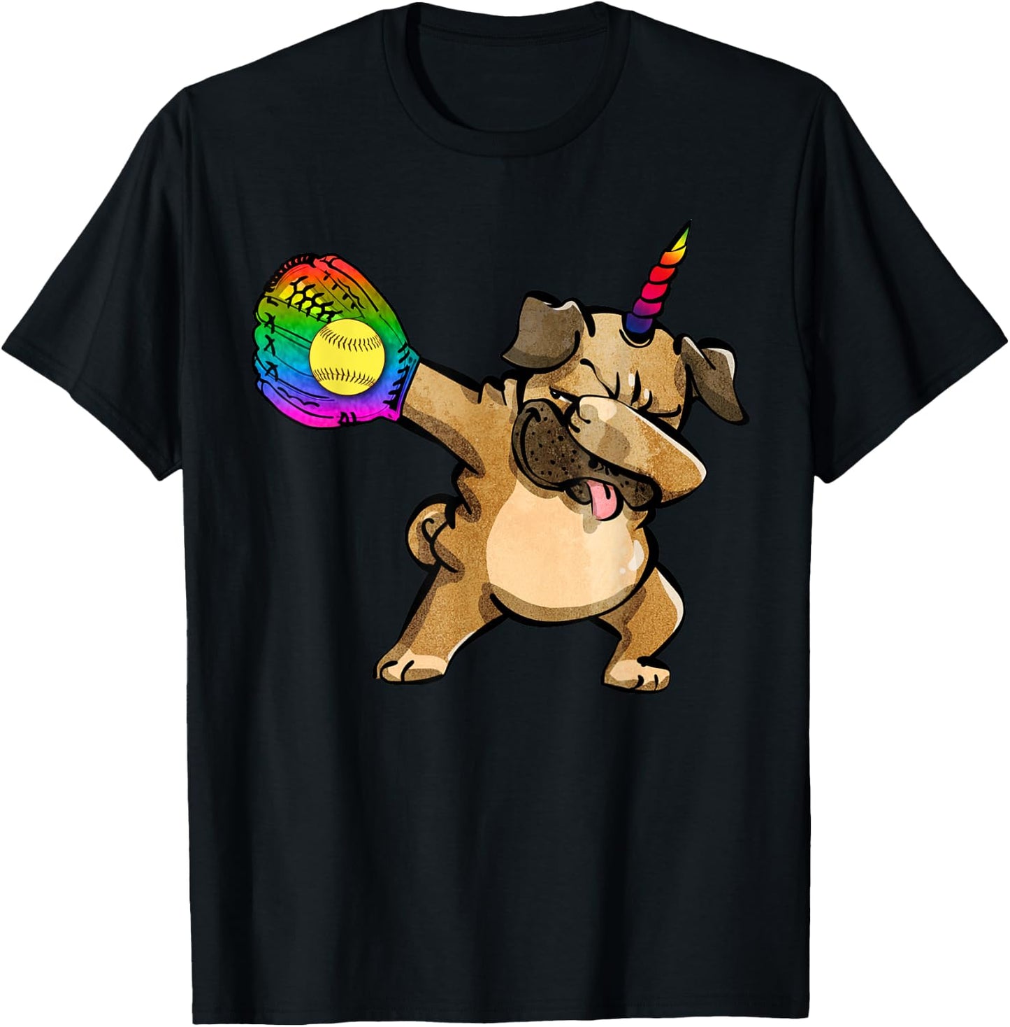 Funny Softball Shirts Dabbing Pugicorn Pug Lover Gift T-Shirt - T-Shirt | Black
