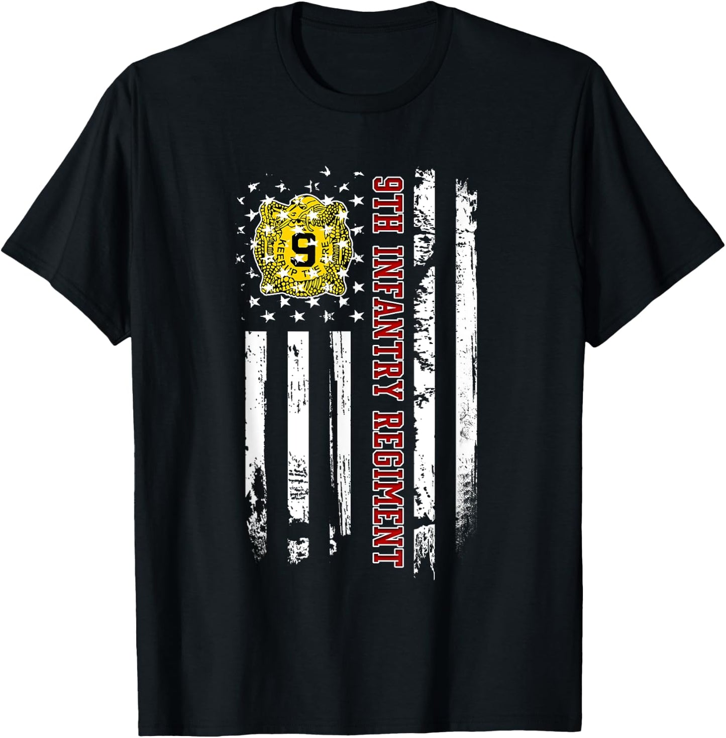 9th Infantry Regiment Veteran USA Flag Veterans Day Xmas T-Shirt - T-Shirt | Black