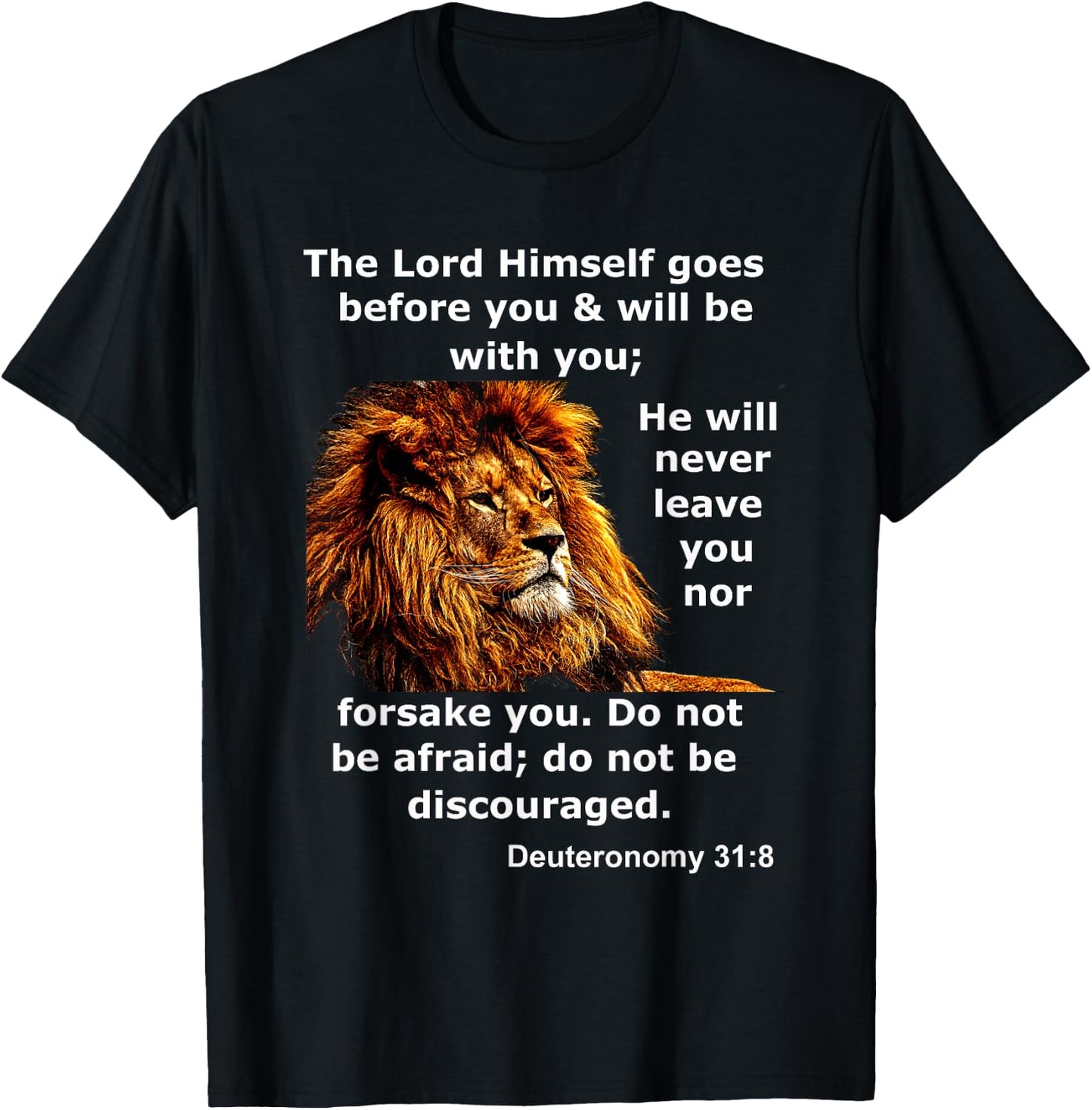Deuteronomy 31:8 Christian Lion Bible Scripture Verse T-Shirt - T-Shirt | Black
