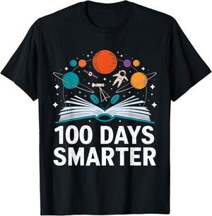 100 Days Smarter Astronaut Space 100th Day of School Kid Boy T-Shirt - T-Shirt | Black