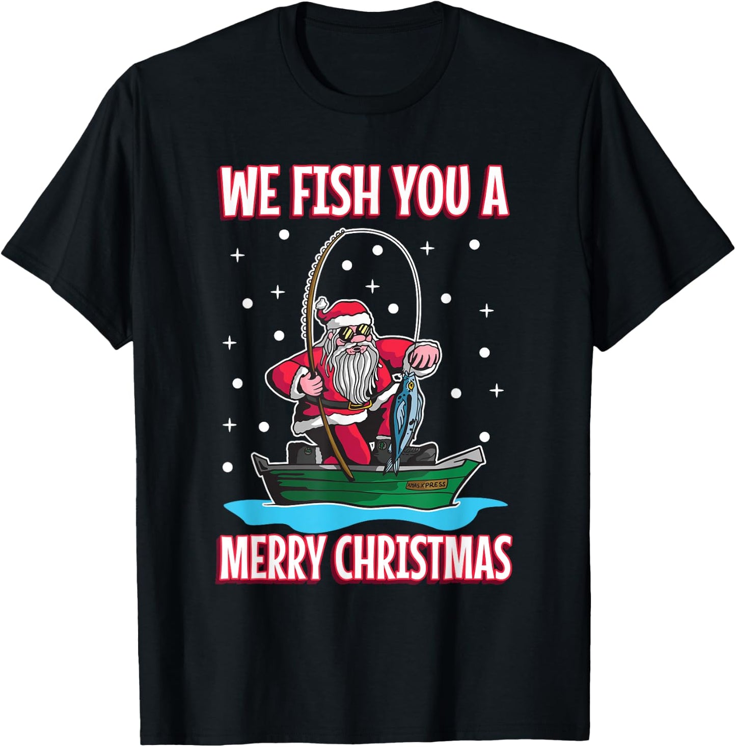 Christmas costume fisherman fishing funny cool Santa Claus T-Shirt - T-Shirt | Black