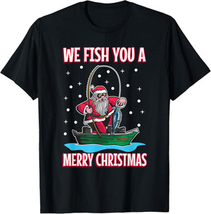 Christmas costume fisherman fishing funny cool Santa Claus T-Shirt - T-Shirt | Black