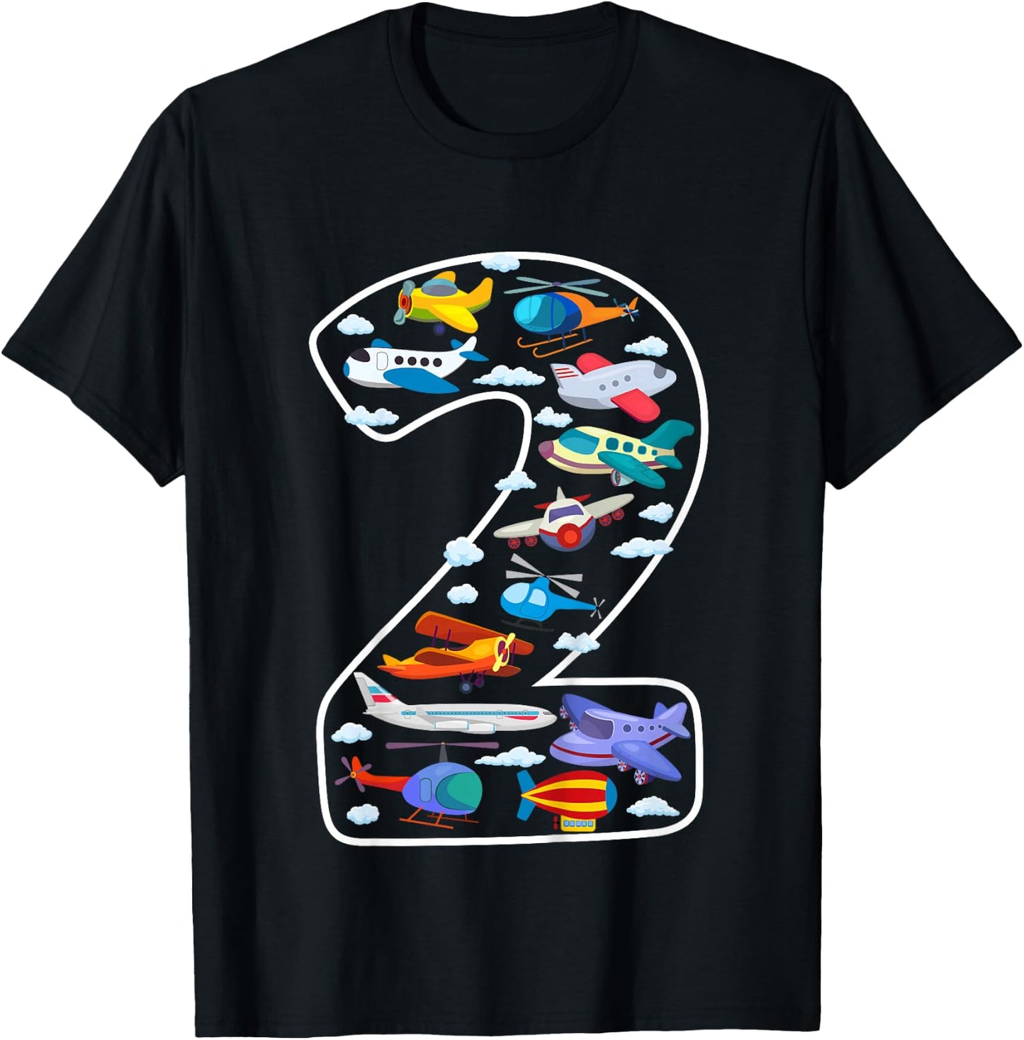 Kids Its My 2nd Birthday Boys 2 Airplanes Helicopters 2 Years Old T-Shirt - T-Shirt | Black
