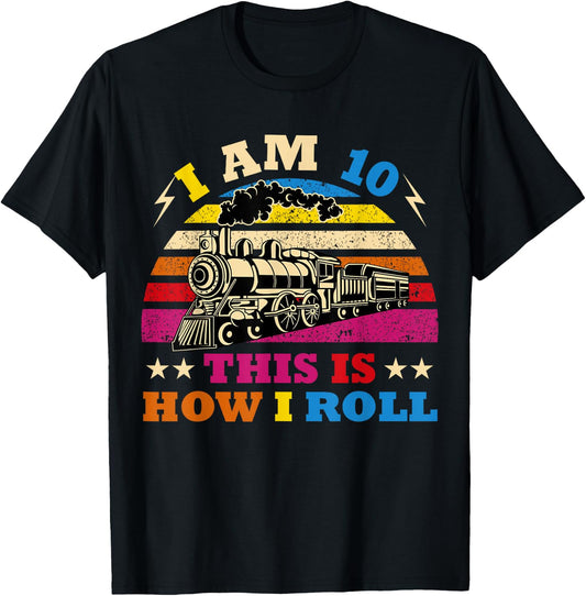 10th Birthday Boy Train 10 Year Old Funny B-Day Matching T-Shirt - T-Shirt | Black