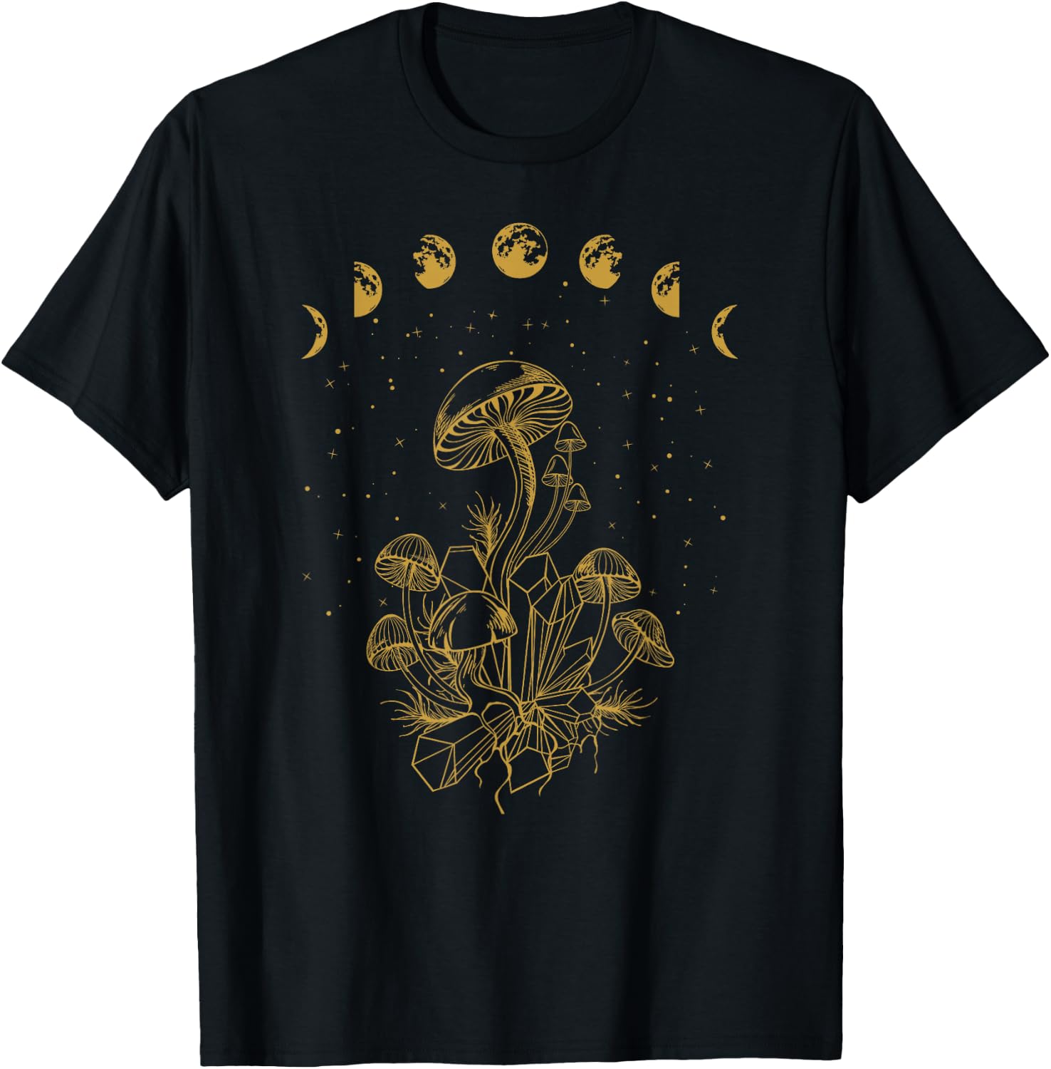 Mushrooms Fungi Moon Phases T-Shirt - T-Shirt | Black