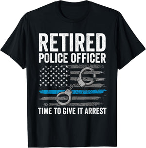 Retired Police Officer Shirt Blue Thin Line Flag Retirement T-Shirt - T-Shirt | Black