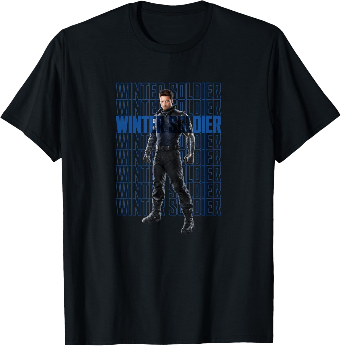 Marvel The Falcon and The Winter Soldier Bucky Text Stack T-Shirt - T-Shirt | Black