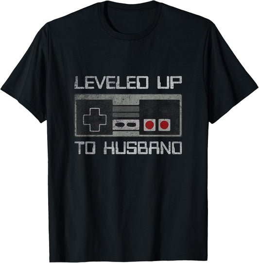 Leveled Up To Husband Newlywed Groom Newly Married Couple T-Shirt - T-Shirt | Black