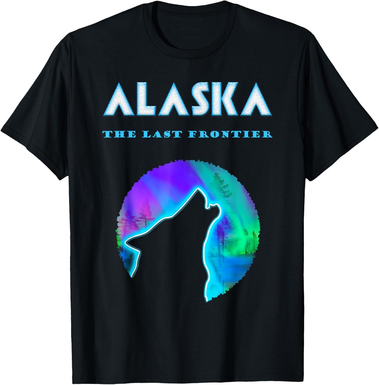 Cool Alaska Northern Lights Crawling Wild Wolf T-Shirt - T-Shirt | Black