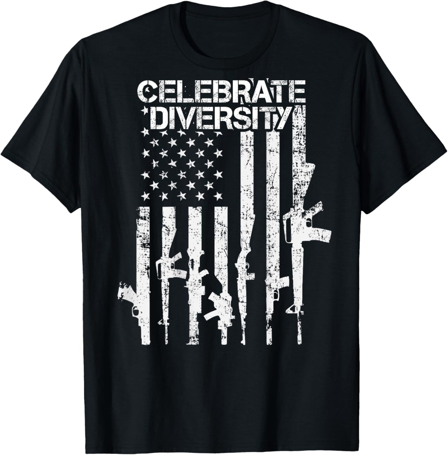 Celebrate Diversity - Funny Guns USA Flag Pro Gun - ON BACK Men T-Shirt - T-Shirt | Black