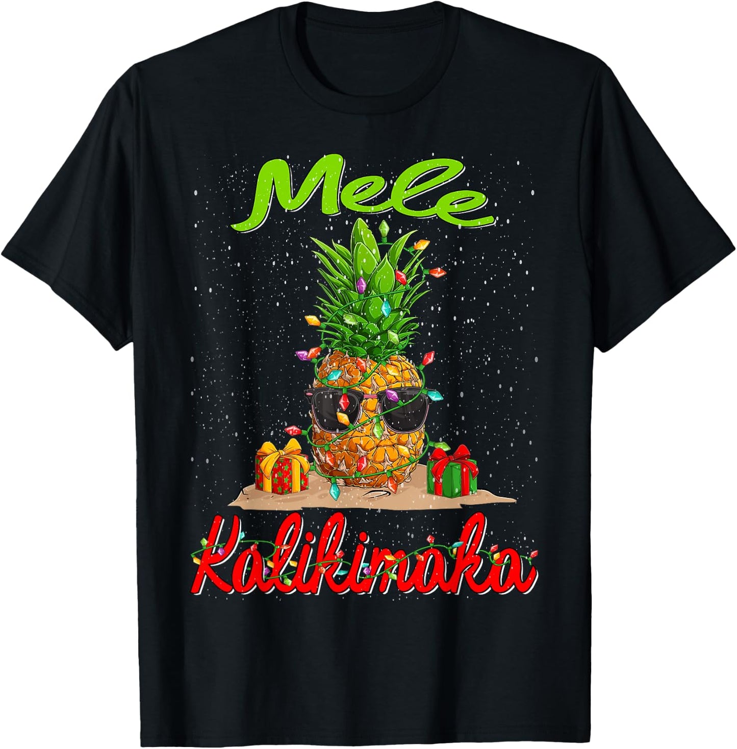 Mele Kalikimaka Christmas Pineapple Shaka Hawaii T-Shirt - T-Shirt | Black