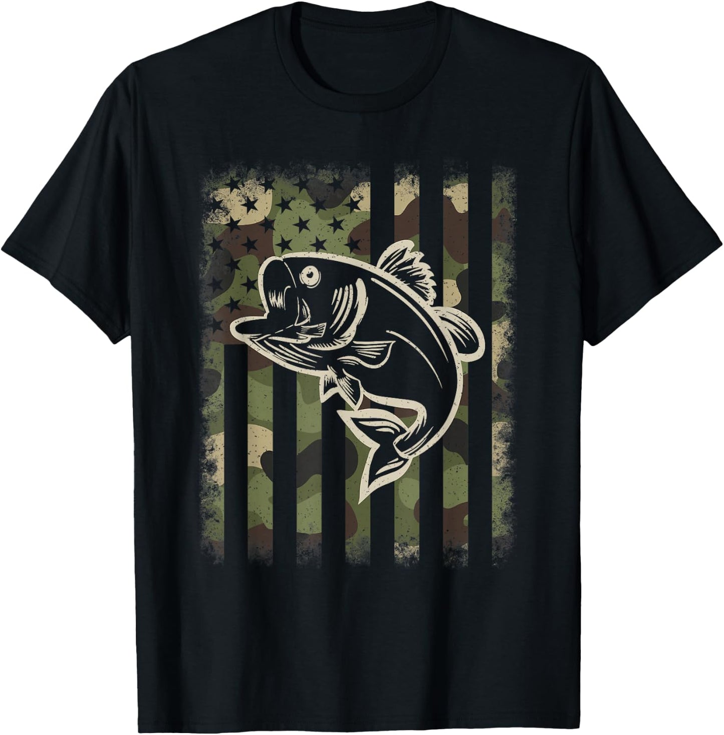 Camouflage American Flag Fishing Fisherman Bass Fish Men T-Shirt - T-Shirt | Black