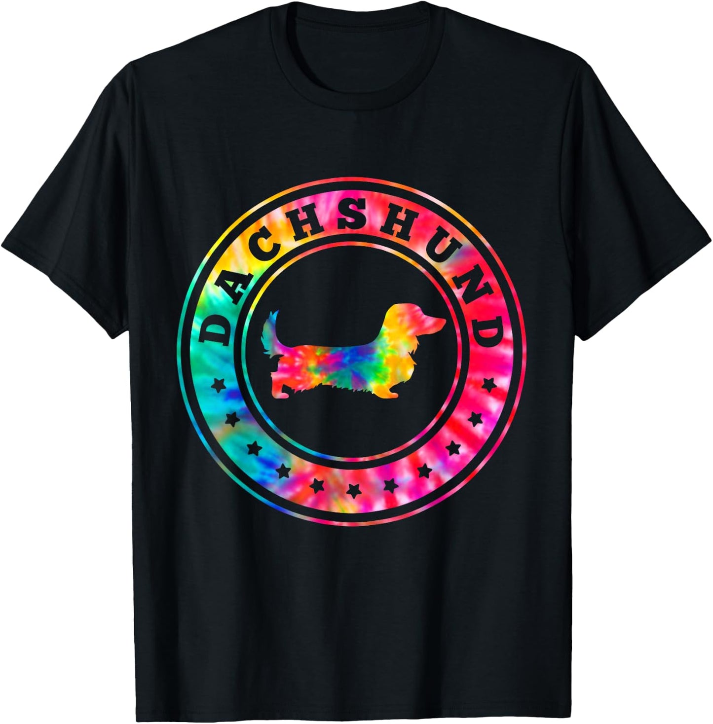 Tie Dye Long Hair Dachshund Dog Mom Dad Pet Lover T-Shirt - T-Shirt | Black