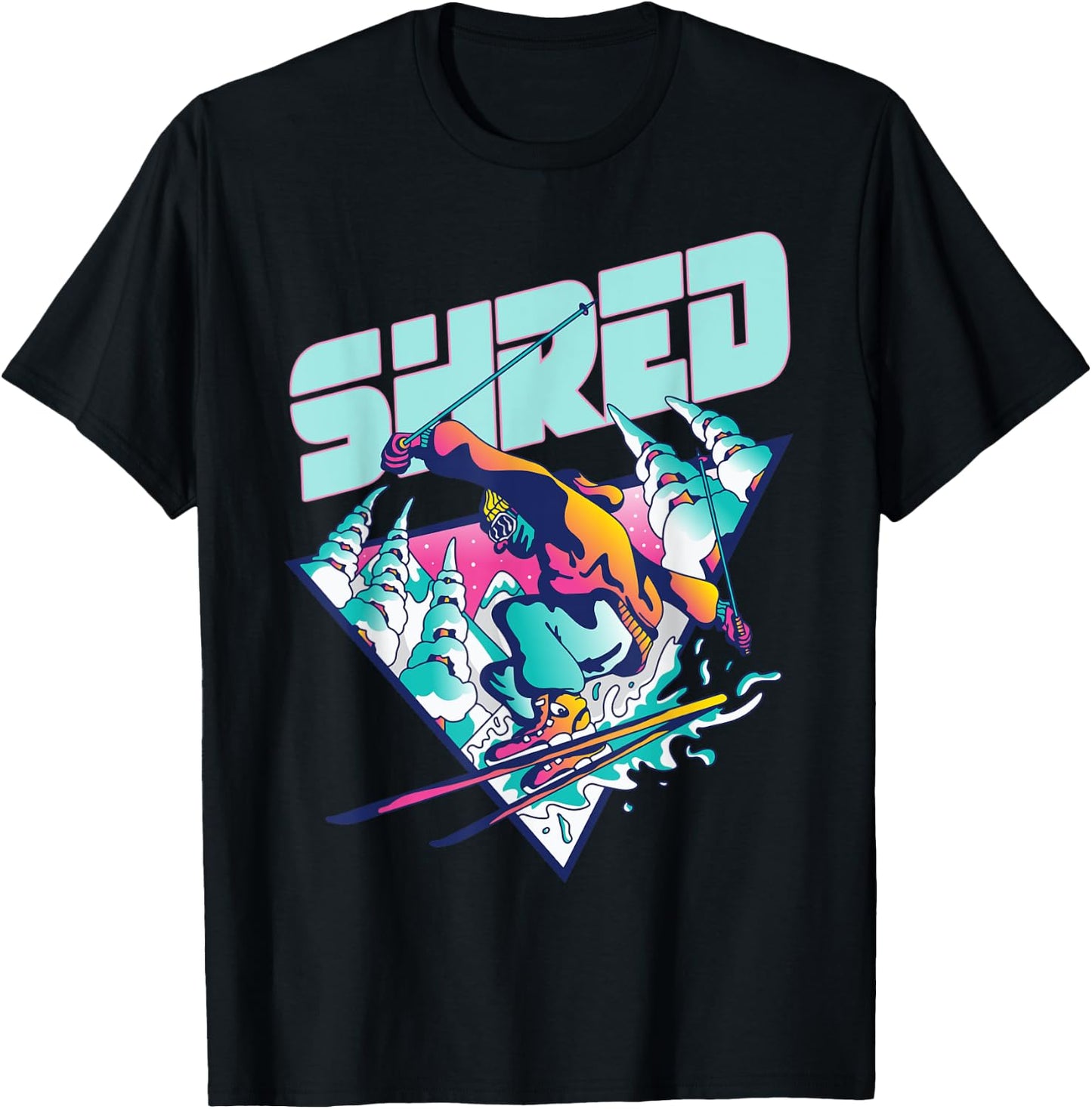 Shred Shirt Vintage Freestyle Ski 80s Costume Retro Skiing T-Shirt - T-Shirt | Black