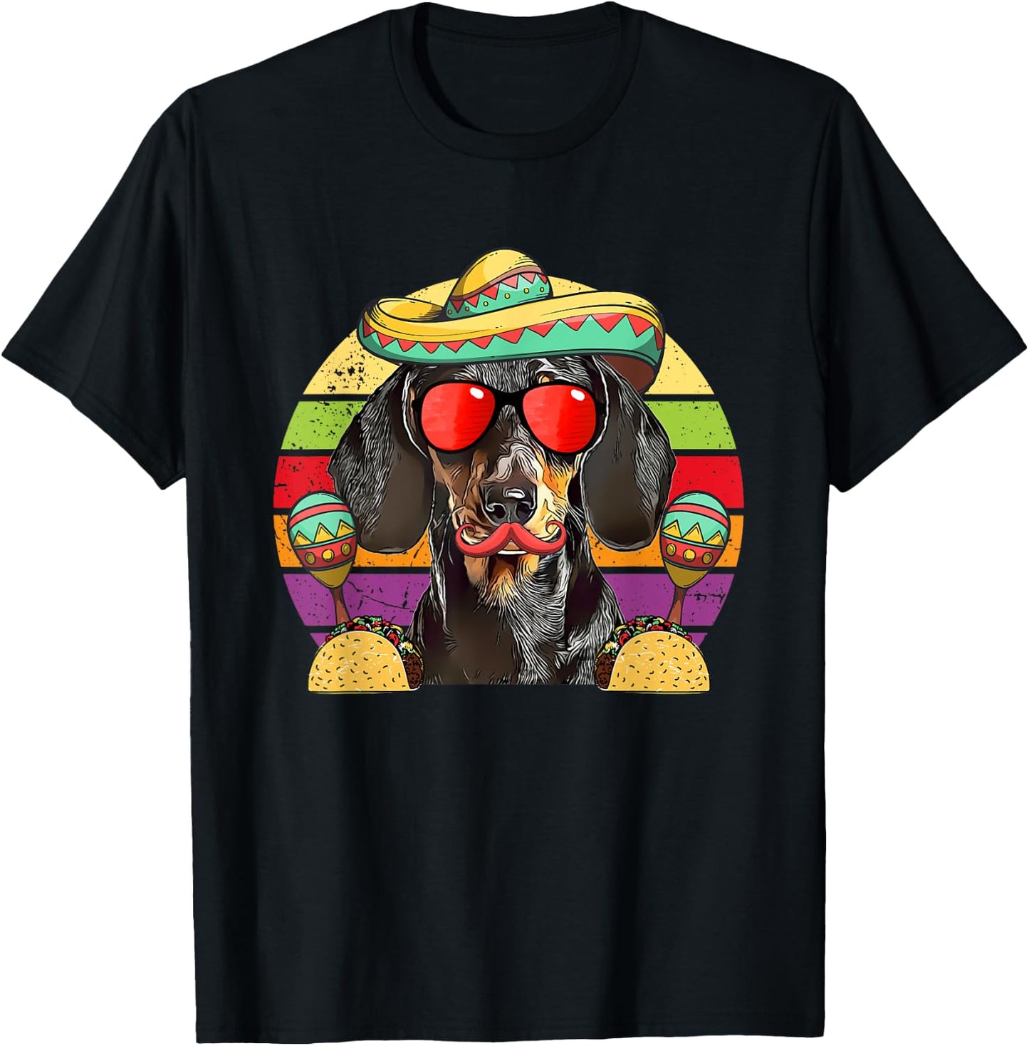 Dachshund Fiesta Dog Tacos Cinco de Mayo T-Shirt - T-Shirt | Black