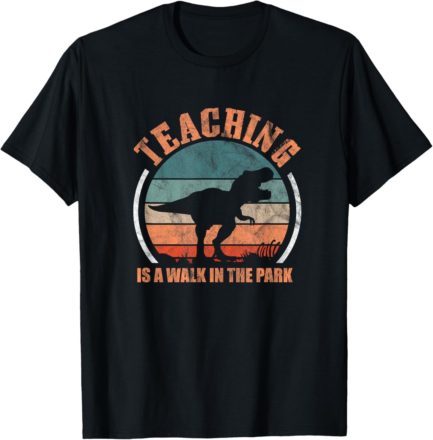 Teaching Is A Walk In The Park Funny Teacher T-Rex Retro T-Shirt - T-Shirt | Black