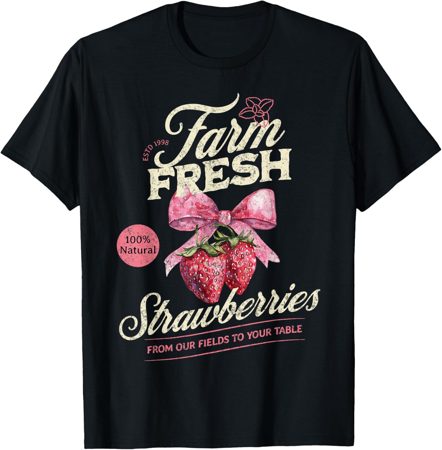 Farm Fresh Organic Strawberries Farmer's Market Homegrown T-Shirt - T-Shirt | Black