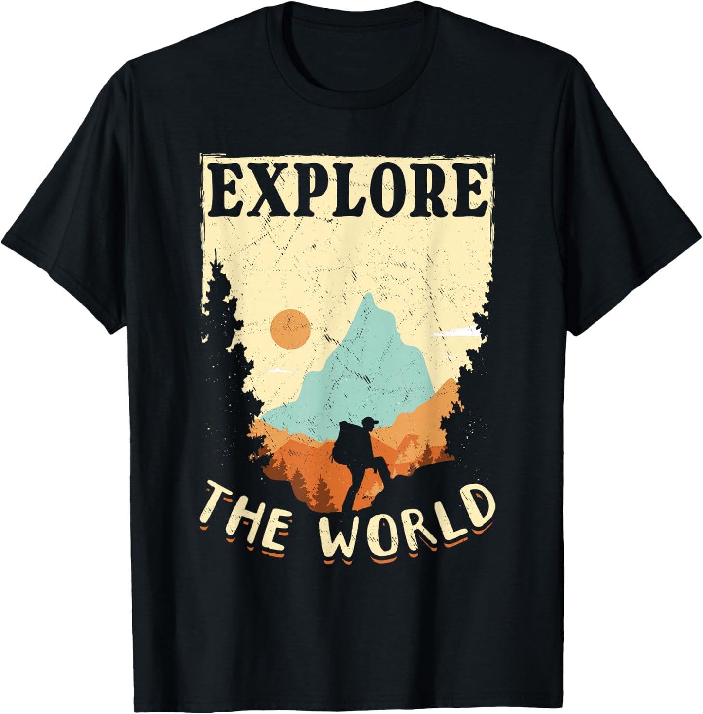 Hiking Mountain Outdoors Explore the World T-Shirt - T-Shirt | Black