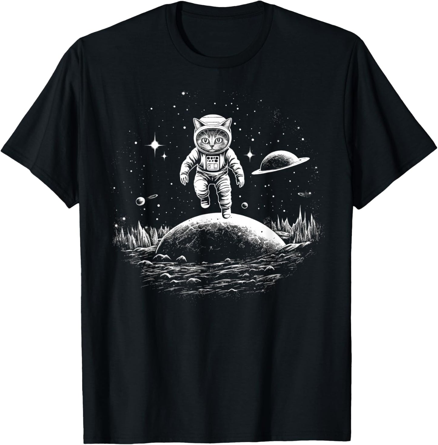 Cat Astronaut in Space T-Shirt - T-Shirt | Black