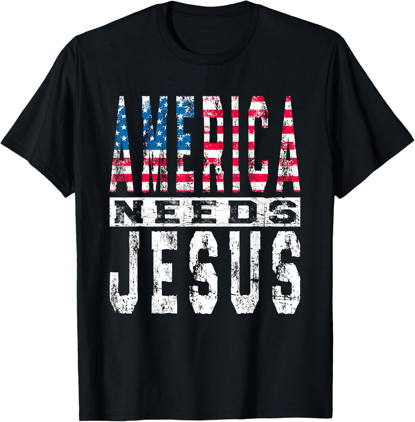 America Needs Jesus Vintage Patriotic American Flag USA Kids Men T-Shirt - T-Shirt | Black