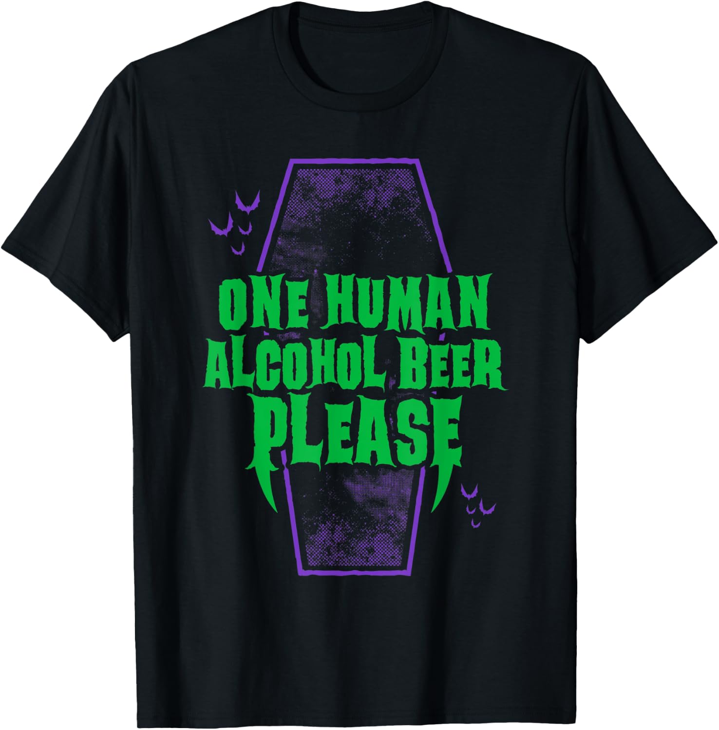 One Human Alcohol Beer - Funny Goth Vampire - Distressed T-Shirt - T-Shirt | Black