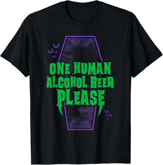 One Human Alcohol Beer - Funny Goth Vampire - Distressed T-Shirt - T-Shirt | Black