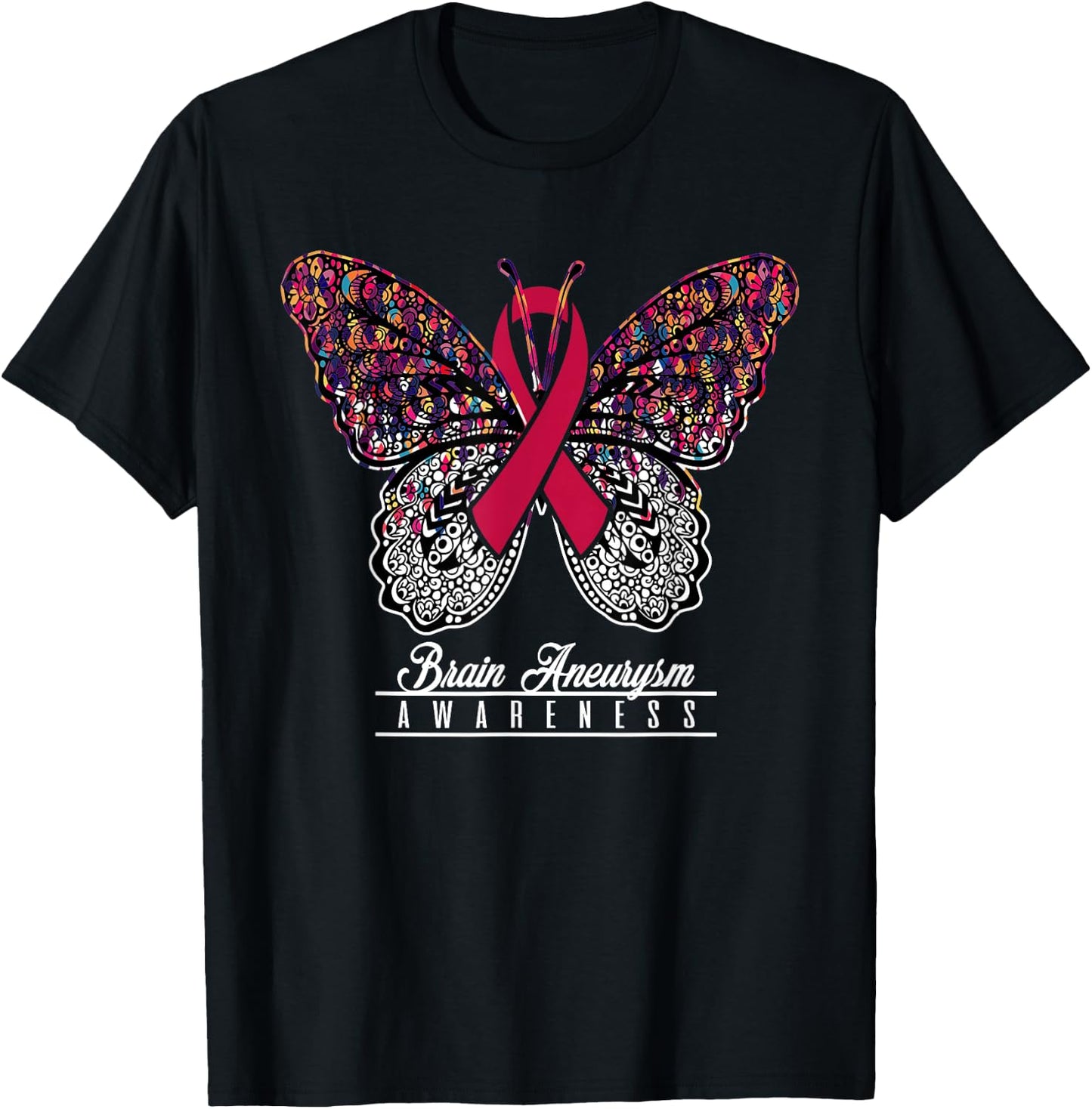 Brain Aneurysm Awareness Shirt Butterfly Lovers Gifts T-Shirt - T-Shirt | Black