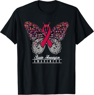 Brain Aneurysm Awareness Shirt Butterfly Lovers Gifts T-Shirt - T-Shirt | Black
