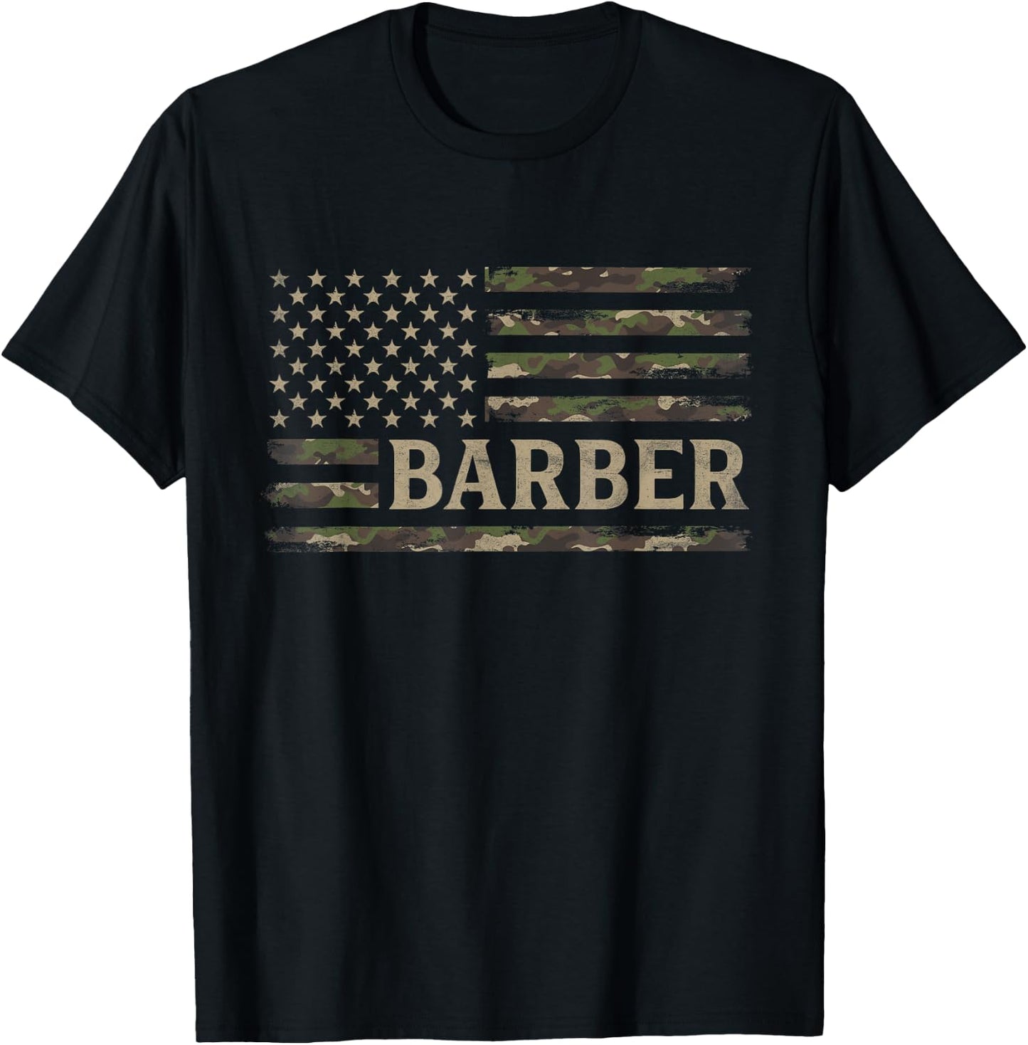 Camo Barber Camourflage USA Flag Fathers Day T-Shirt - T-Shirt | Black