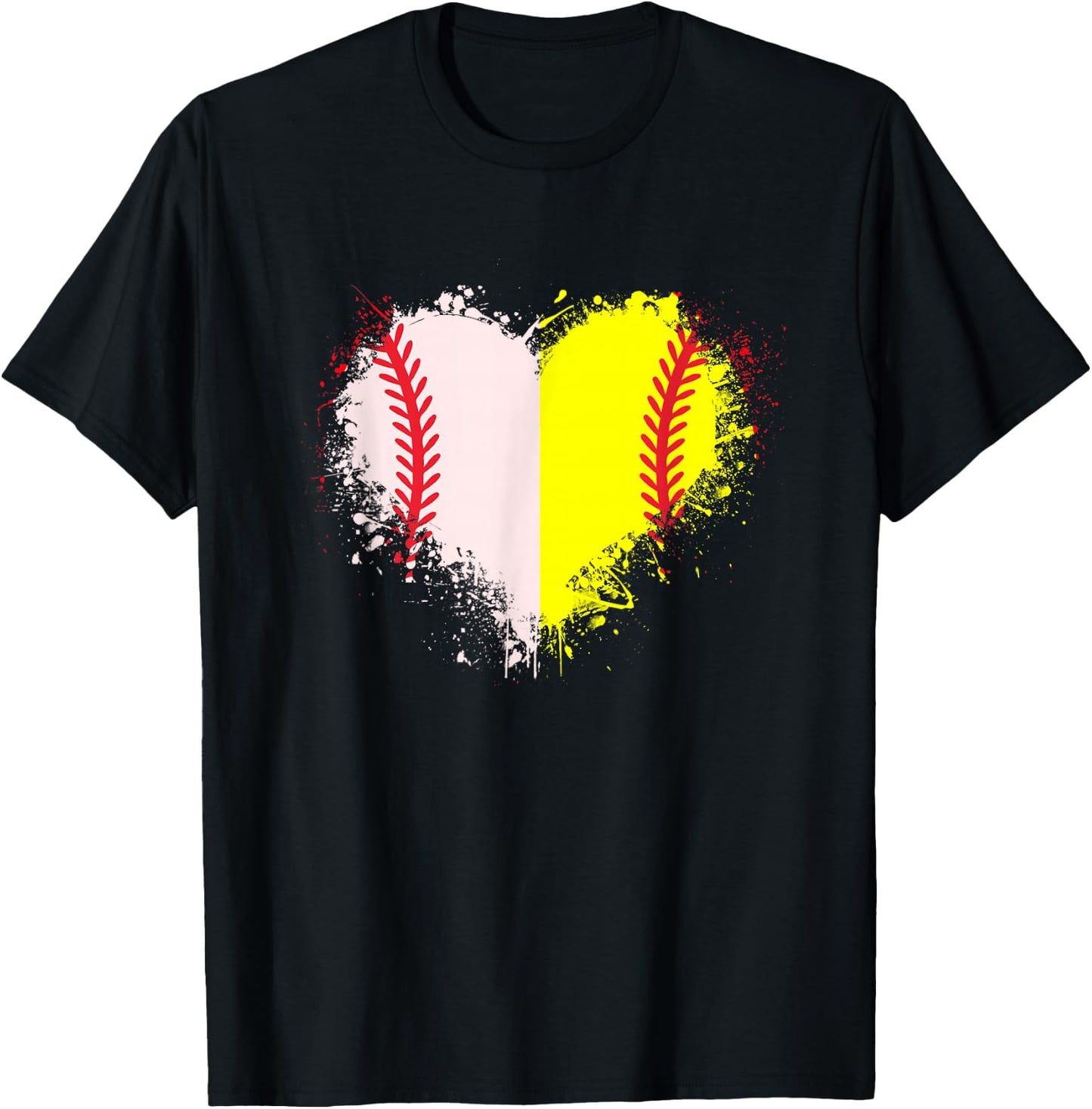 Cute Outlined Baseball Softball Heart Love T-Shirt - T-Shirt | Black