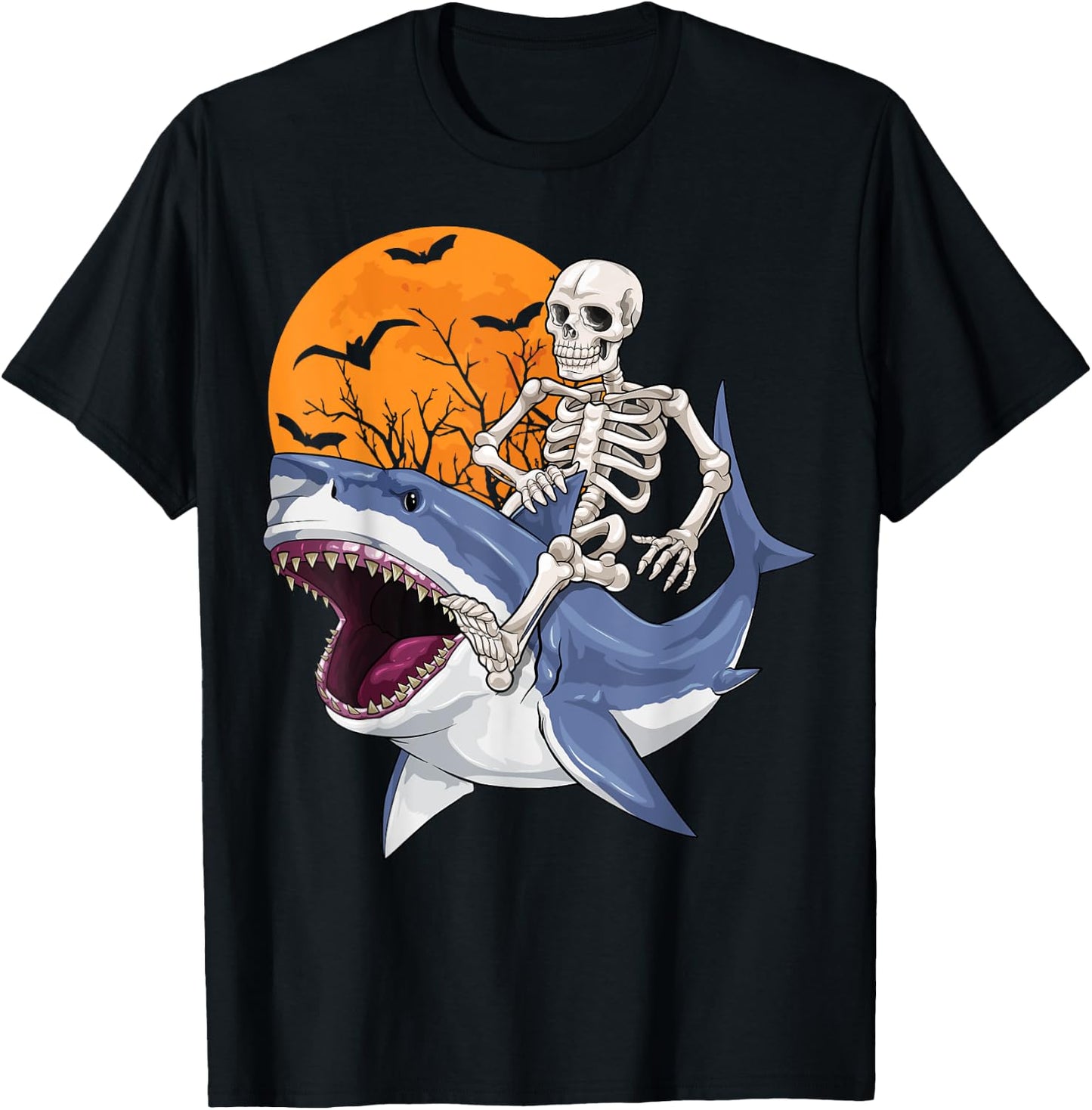 Skeleton Riding Shark Funny Halloween Costume Boys Kids T-Shirt - T-Shirt | Black