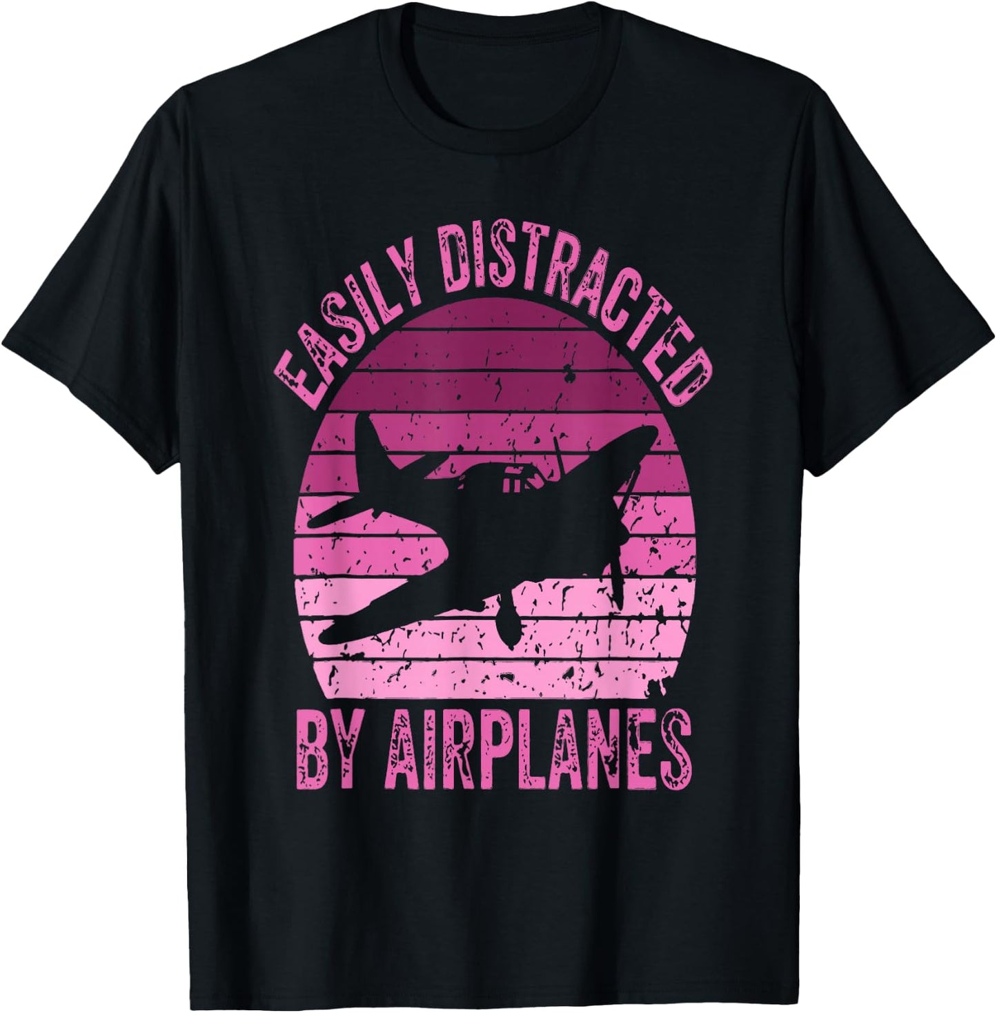 Easily Distracted By Airplanes Funny Pilot Aviation Women T-Shirt - T-Shirt | Black