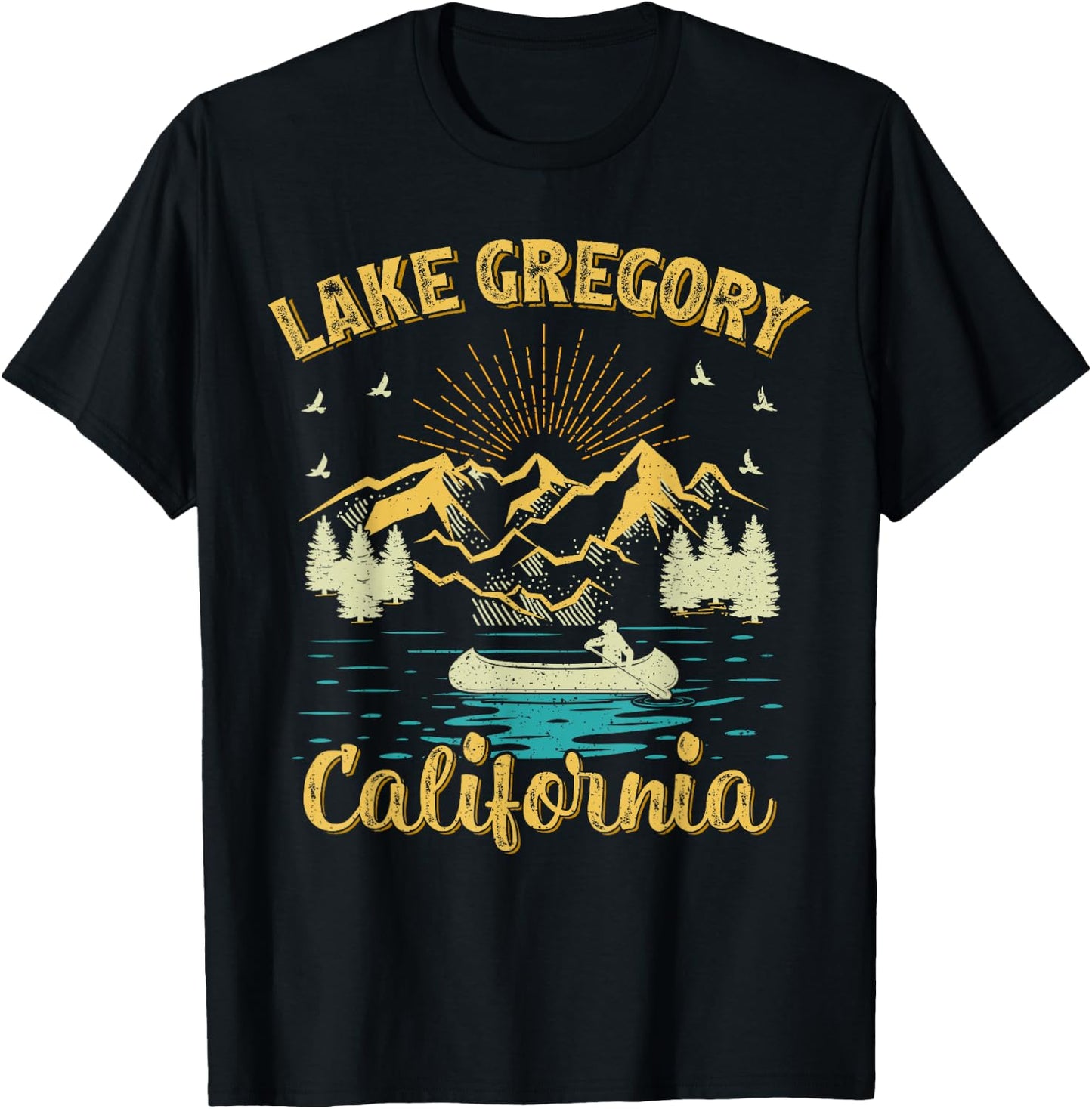 Summer Vacation Retro Mountain California Gregory Lake Men Women Kids T-Shirt - T-Shirt | Black