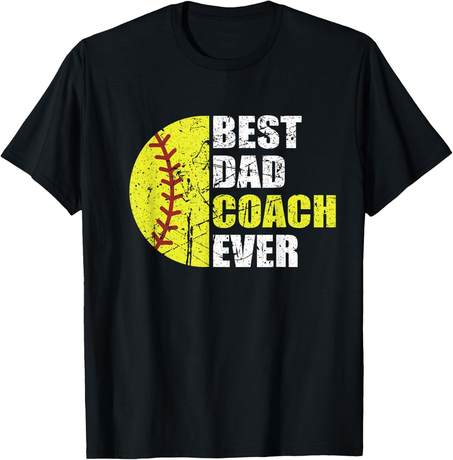 Best Softball Dad Coach Ever Retro Father Softball Coach Dad T-Shirt - T-Shirt | Black