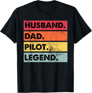Husband Dad Pilot Legend Airplane Aviation Dad Father T-Shirt - T-Shirt | Black