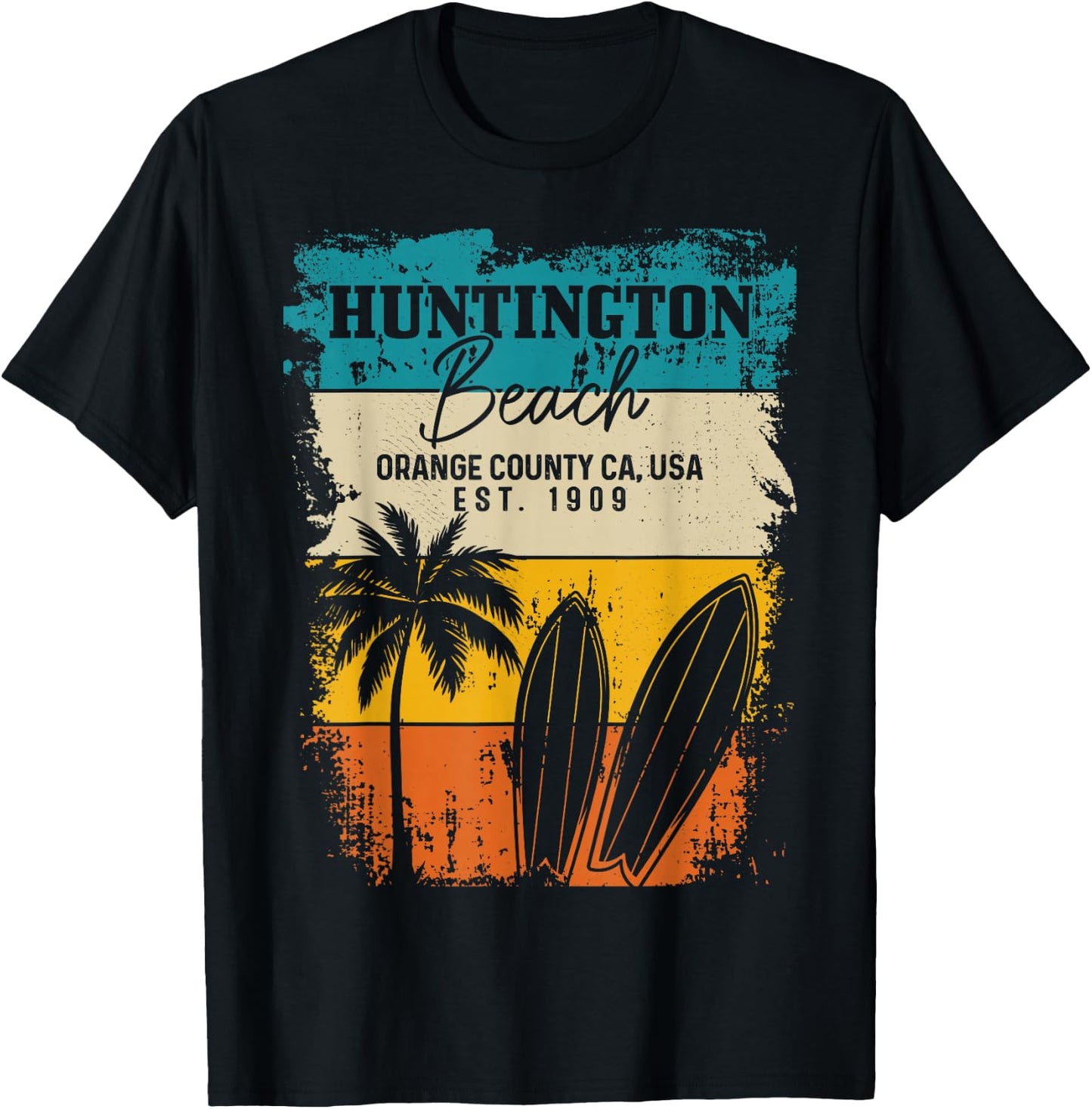 Huntington Beach Surfing Vintage Orange County California T-Shirt - T-Shirt | Black