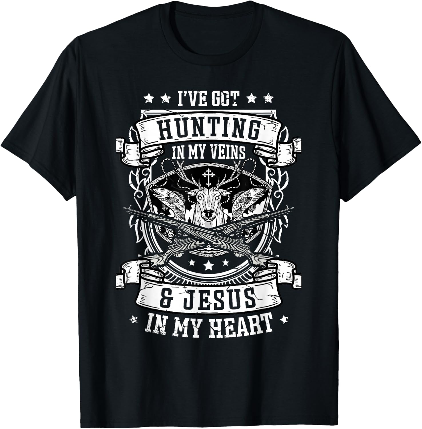 I've Got Hunting In My Veins And Jesus for a Hunter deer T-Shirt - T-Shirt | Black