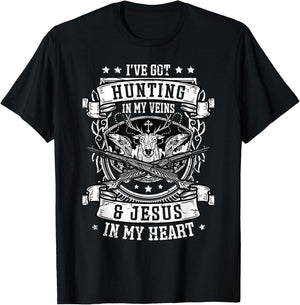 I've Got Hunting In My Veins And Jesus for a Hunter deer T-Shirt - T-Shirt | Black