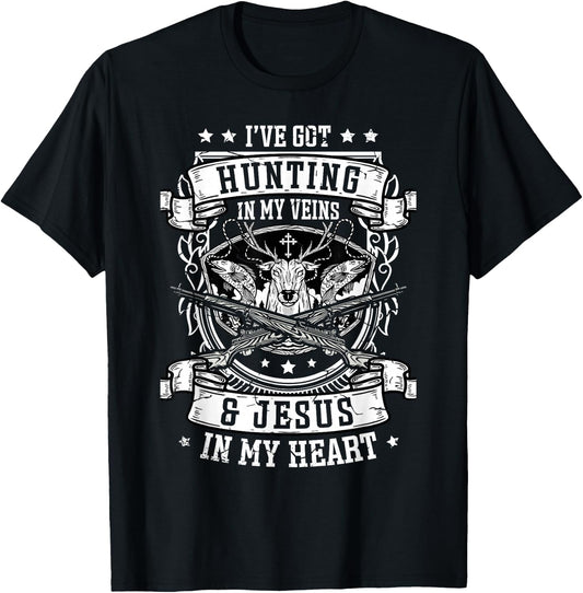 I've Got Hunting In My Veins And Jesus for a Hunter deer T-Shirt - T-Shirt | Black