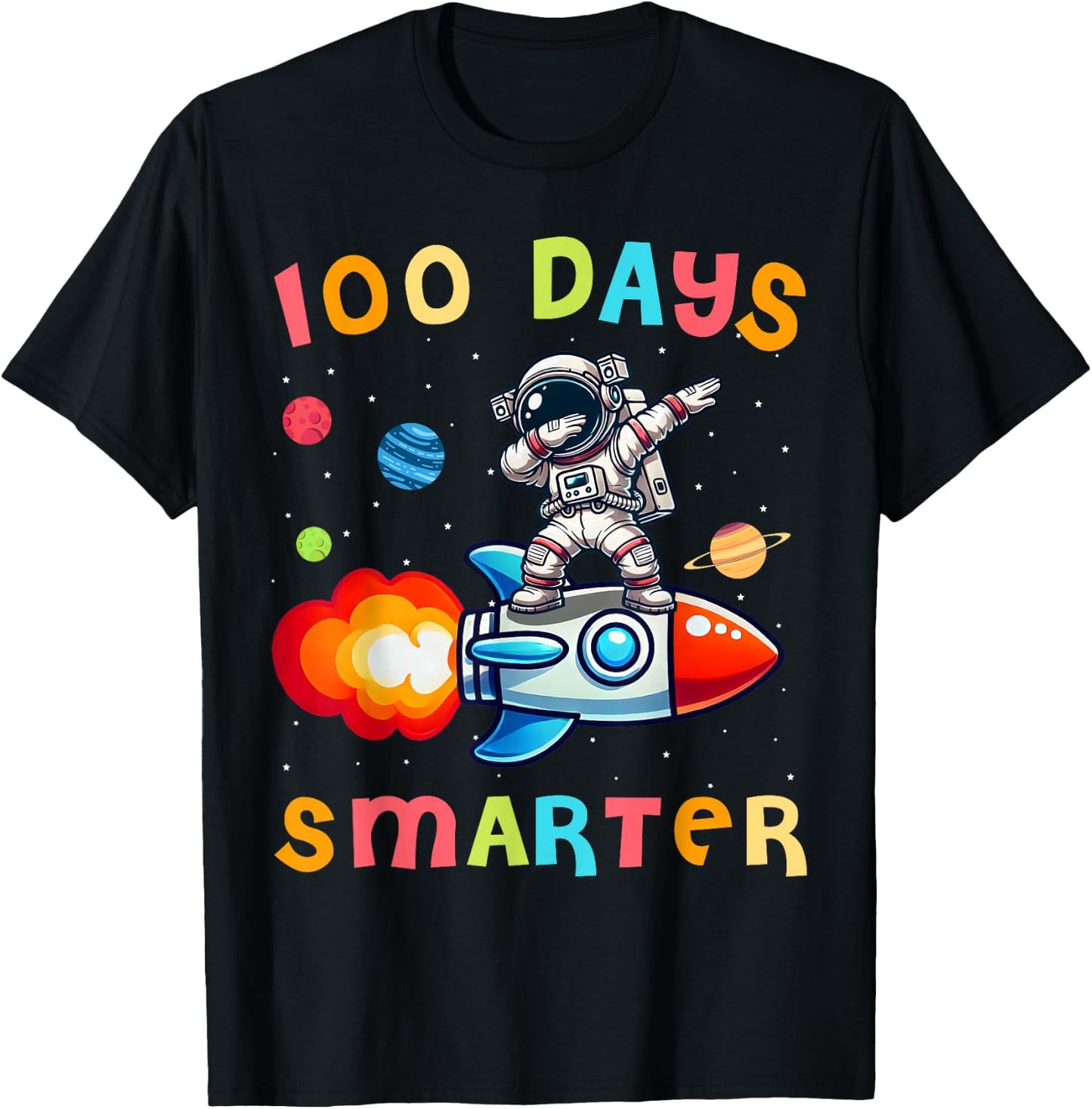 100 Days Smarter Space Astronaut 100th Day of School Kids T-Shirt - T-Shirt | Black