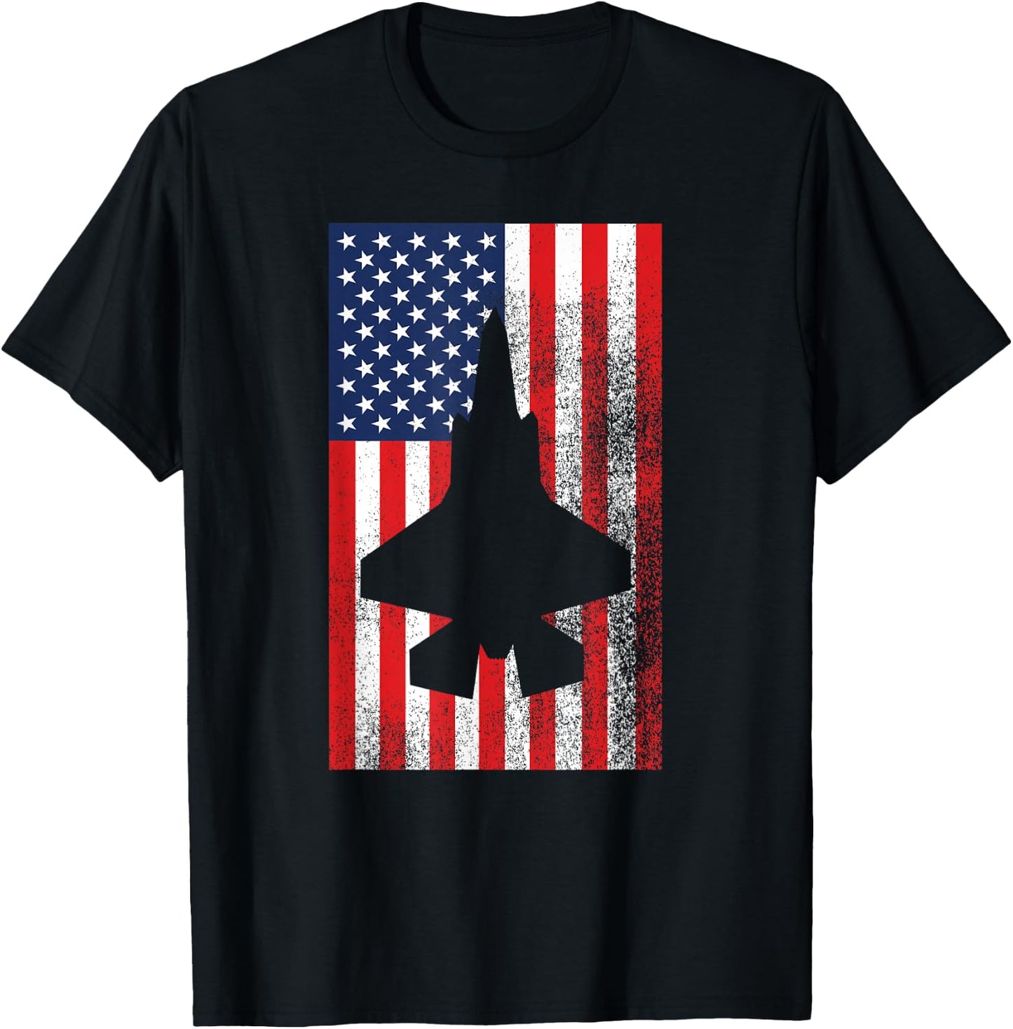 American Flag Patriotic F35 Fighter Jet Red White Blue Pilot T-Shirt - T-Shirt | Black