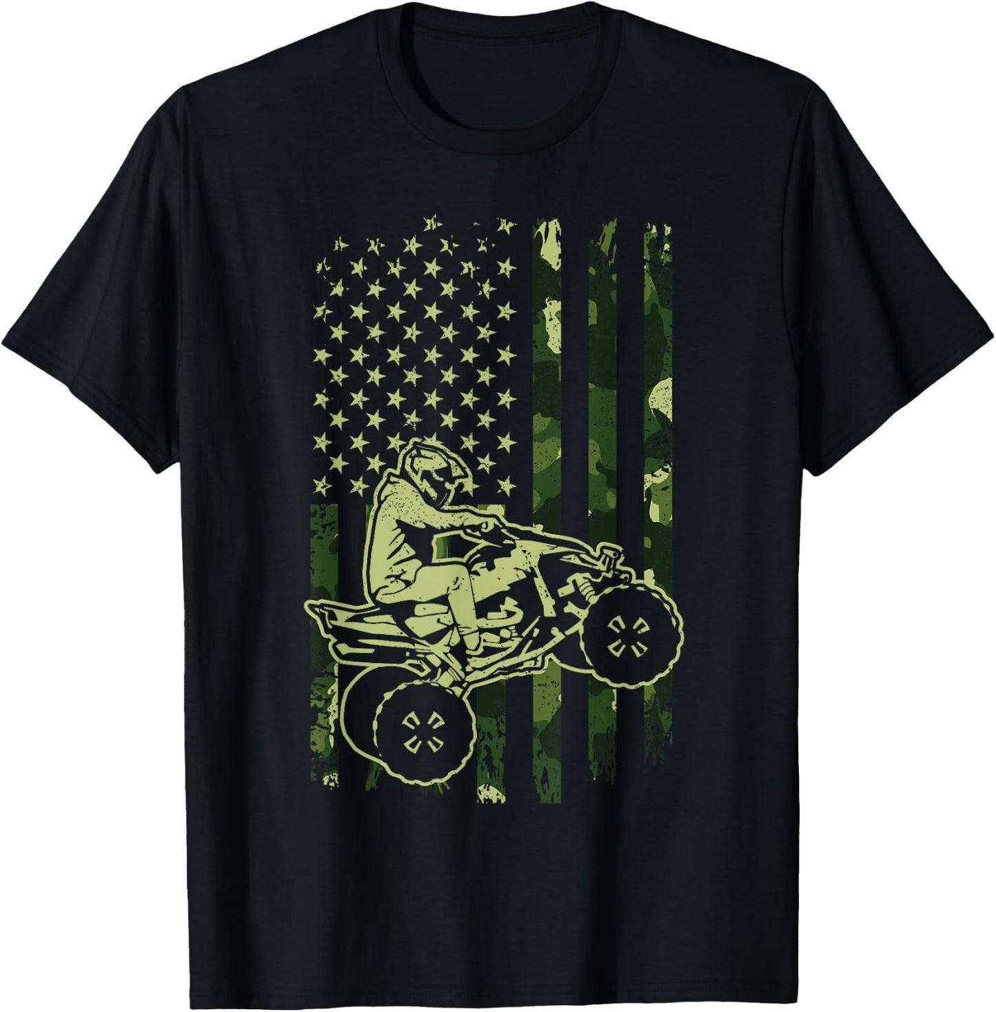 Camouflage American Flag Four Wheeler ATV Mudding Quad Bike T-Shirt - T-Shirt | Black