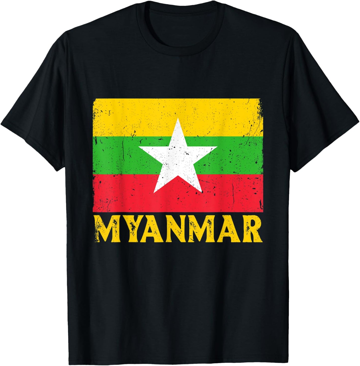 Distressed Retro Myanmar Flag Men Women Kids Patriotic T-Shirt - T-Shirt | Black