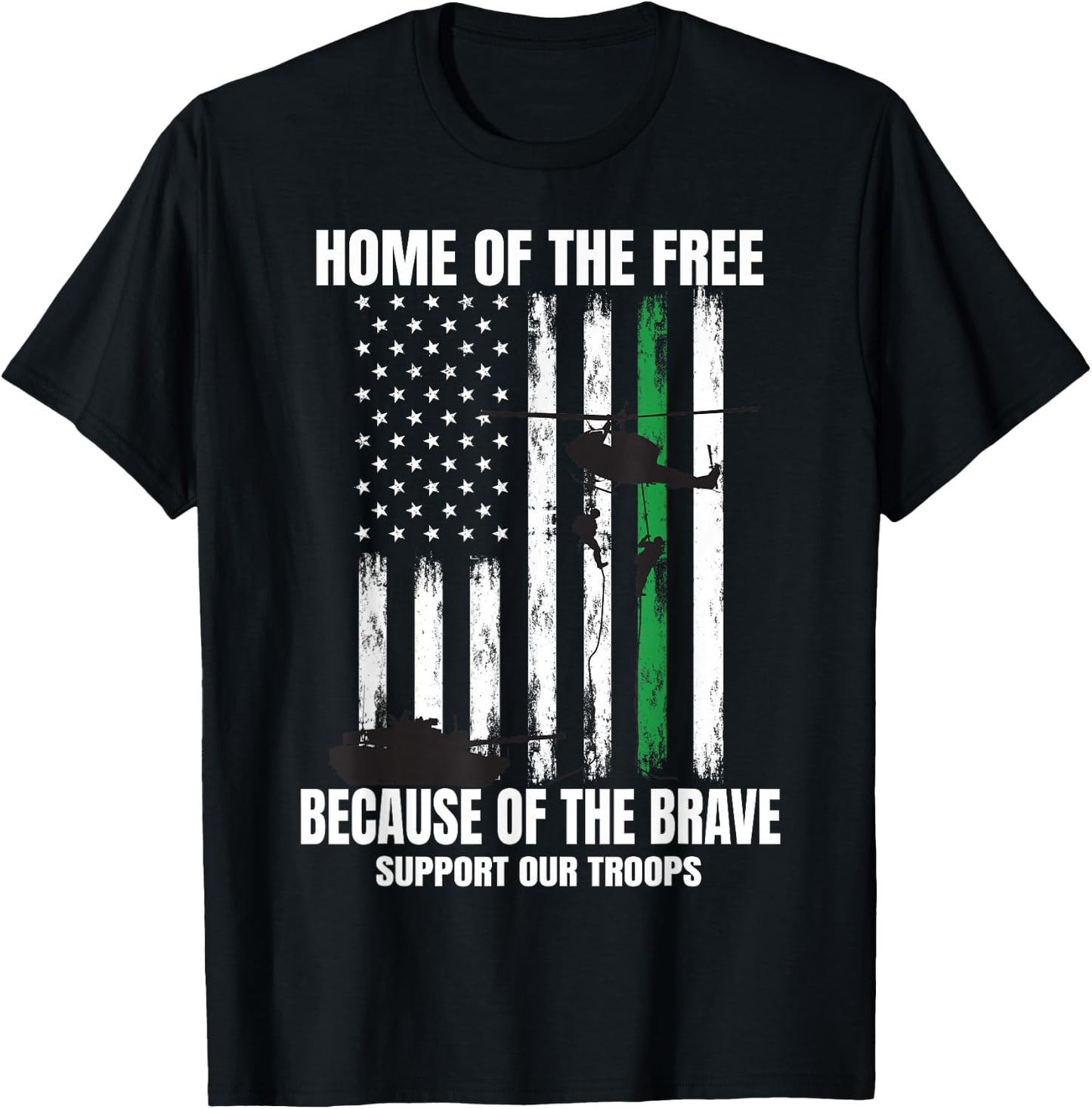 Support Military American Flag Thin Green Line Veterans Gift T-Shirt - T-Shirt | Black