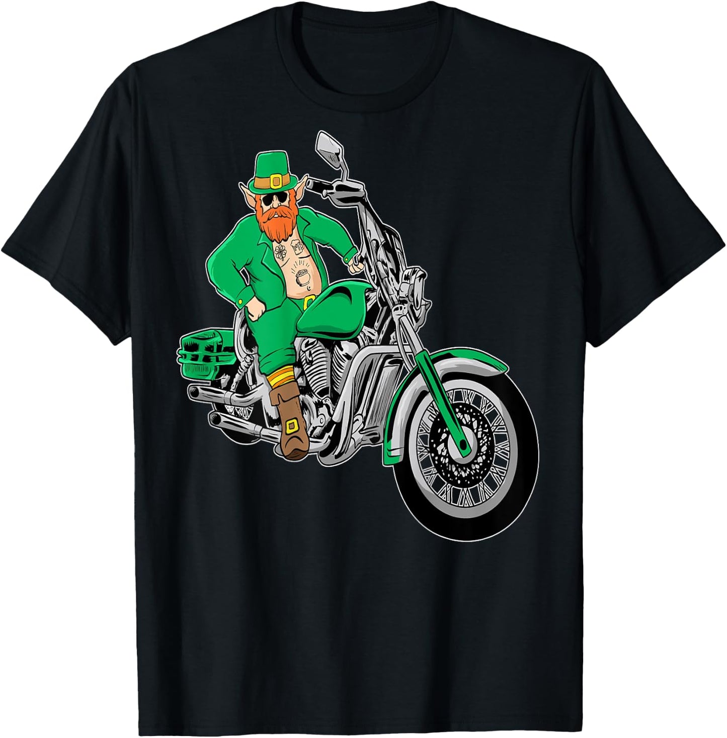 Irish Motorcycle Biker St Patricks Day Shirt Leprechaun Ink T-Shirt - T-Shirt | Black