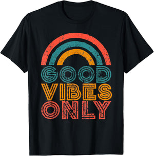 Good Vibes Only Vintage Rainbow Positive Vibe Quote Gift T-Shirt - T-Shirt | Black