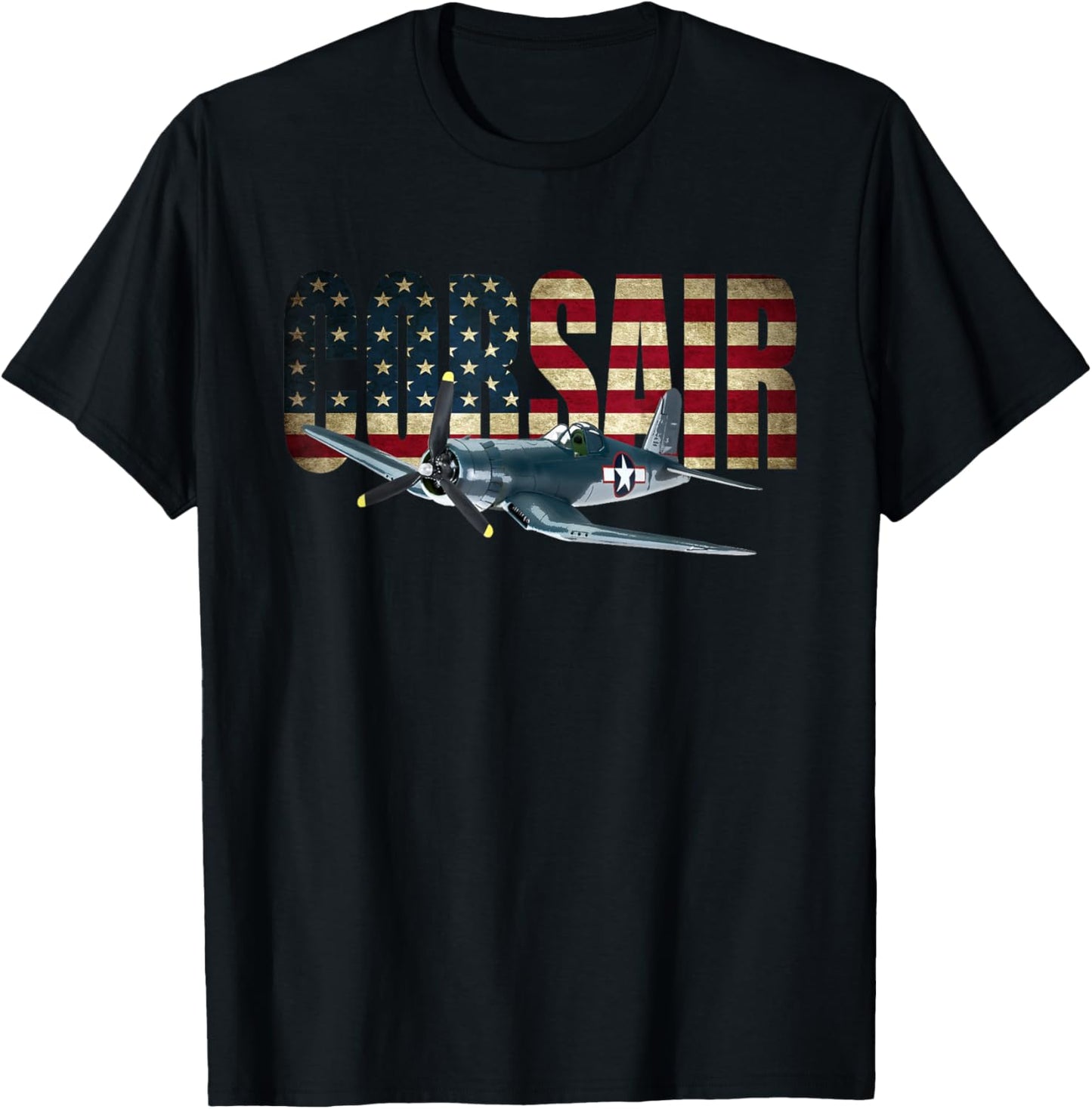 F4U Corsair US American Flag T-Shirt - T-Shirt | Black