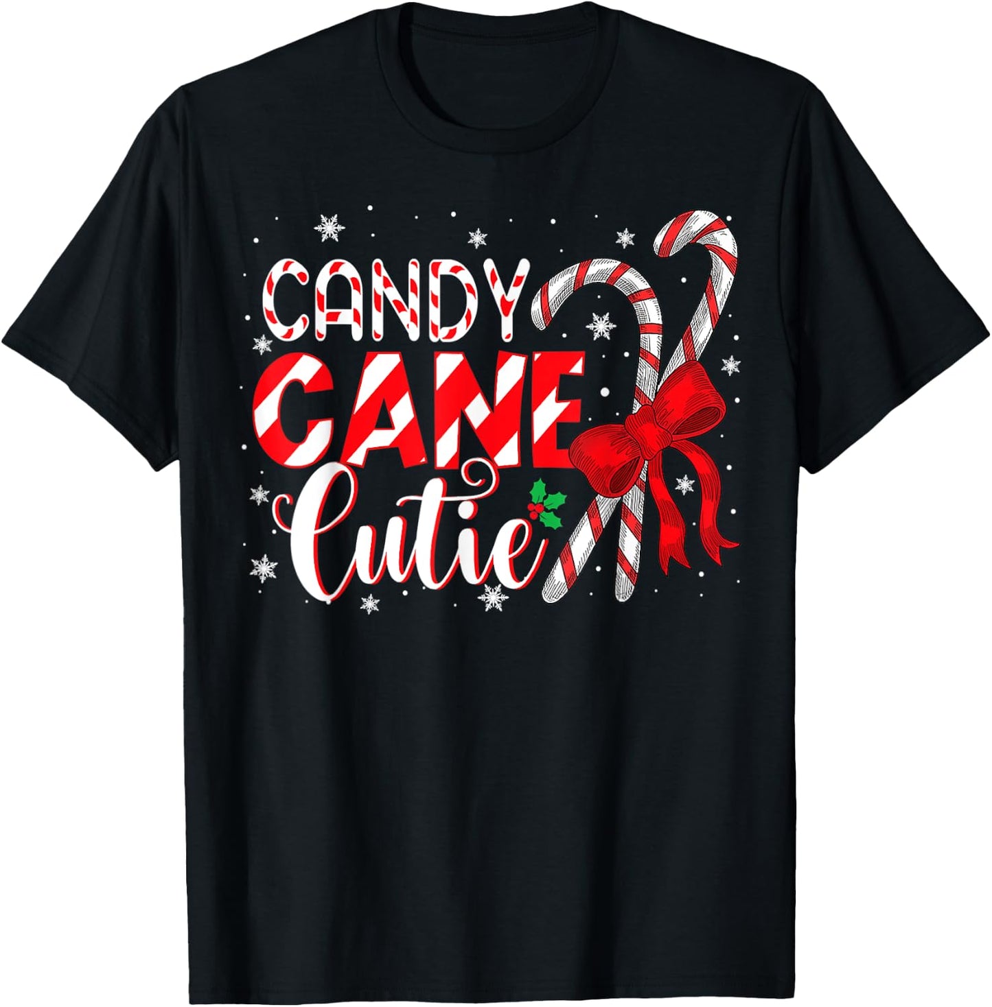 Funny Christmas Candy Cane Cutie Girls Xmas Pajama T-Shirt - T-Shirt | Black